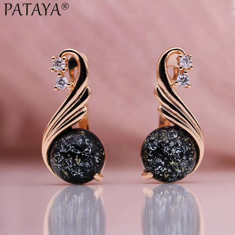 PATAYA New Colorful Crystal Cave Onyx Drop Earrings 585 Rose Gold Color Natural Zircon Long Earring Women Luxury Fashion Jewelry