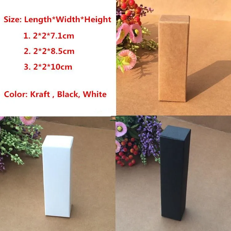 100pcs/lot- 2*2*7.1cm,2*2*8.5cm,2*2*10cm Black White Kraft Paper Box For Lipstick Essential Oil Perfume Sprays Sample Boxes