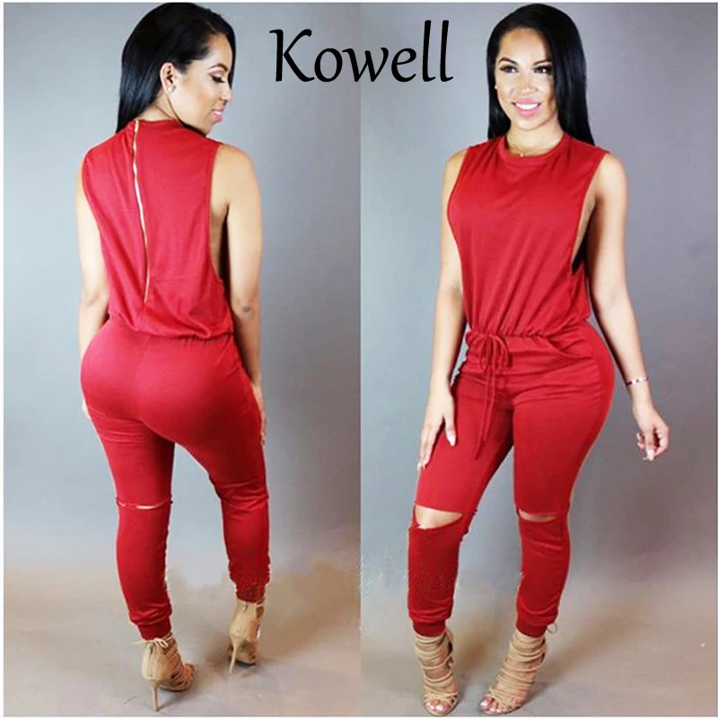 Kowell-monos sexys de moda para mujer, petos sin mangas con cordón ahuecado, monos sexys, monos de verano, 2019