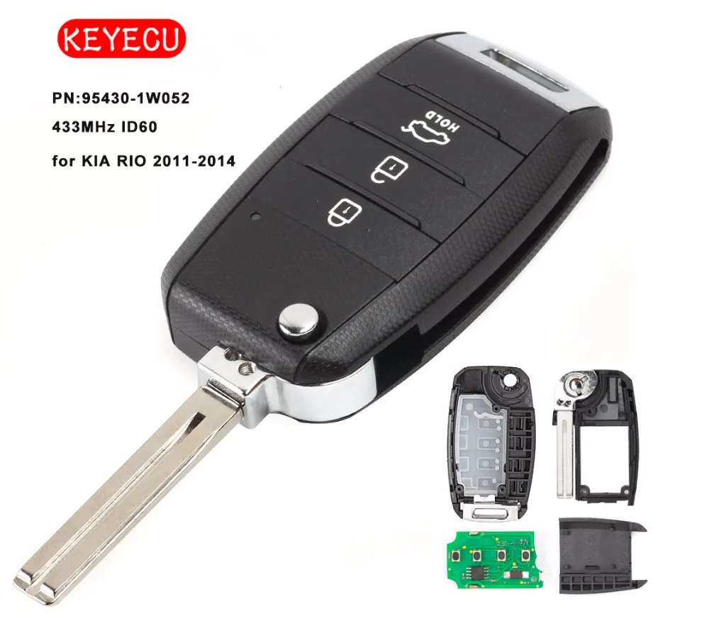 

Keyecu Upgraded Folding Remote Key Fob 3 Buttons 433MHz ID60 Chip for KIA RIO 2011 2012 2013 2014 P/N: 95430-1W052