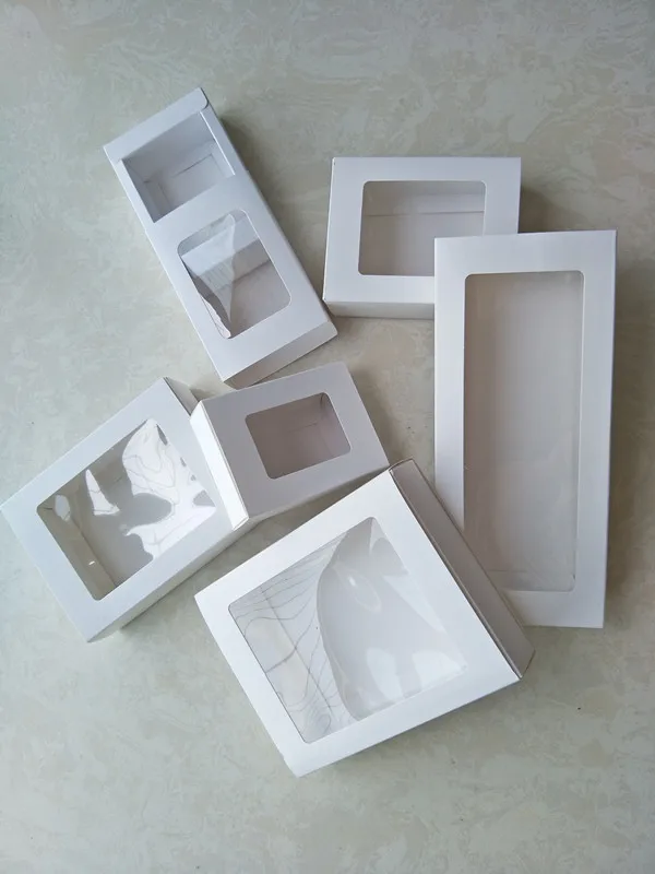 7 Size White Paper Gift Box With Window Drawer Paper Box Gift CardboardPaper Box Blank Gift Parkage 100pcs\lot