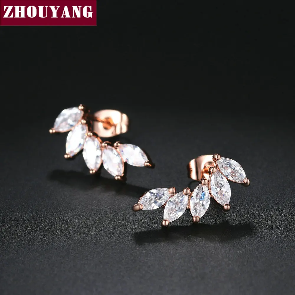 ZHOUYANG Stud Earrings For Women Cubic Zirconia Angel Wings RoseGold Color / Silver Color Fashion Jewelry KC164 KC165 KC173