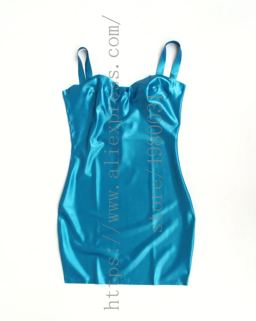 

3D breast design bling metallic blue latex dress Zentai women's latex dress mini with back zipper