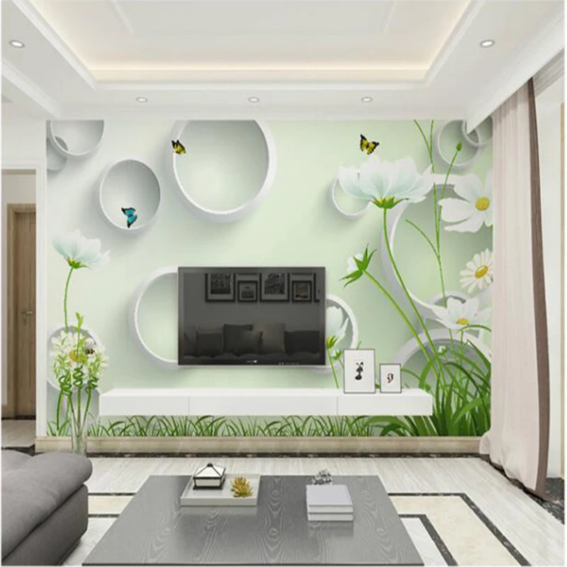 Decorative wallpaper 3D modern circle butterfly chrysanthemum