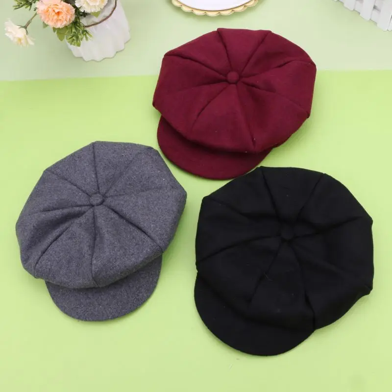 Autumn Winter Beret Hat Caps Baby Kids Boys Girls Woolen Newsboy Artist Flat Cap