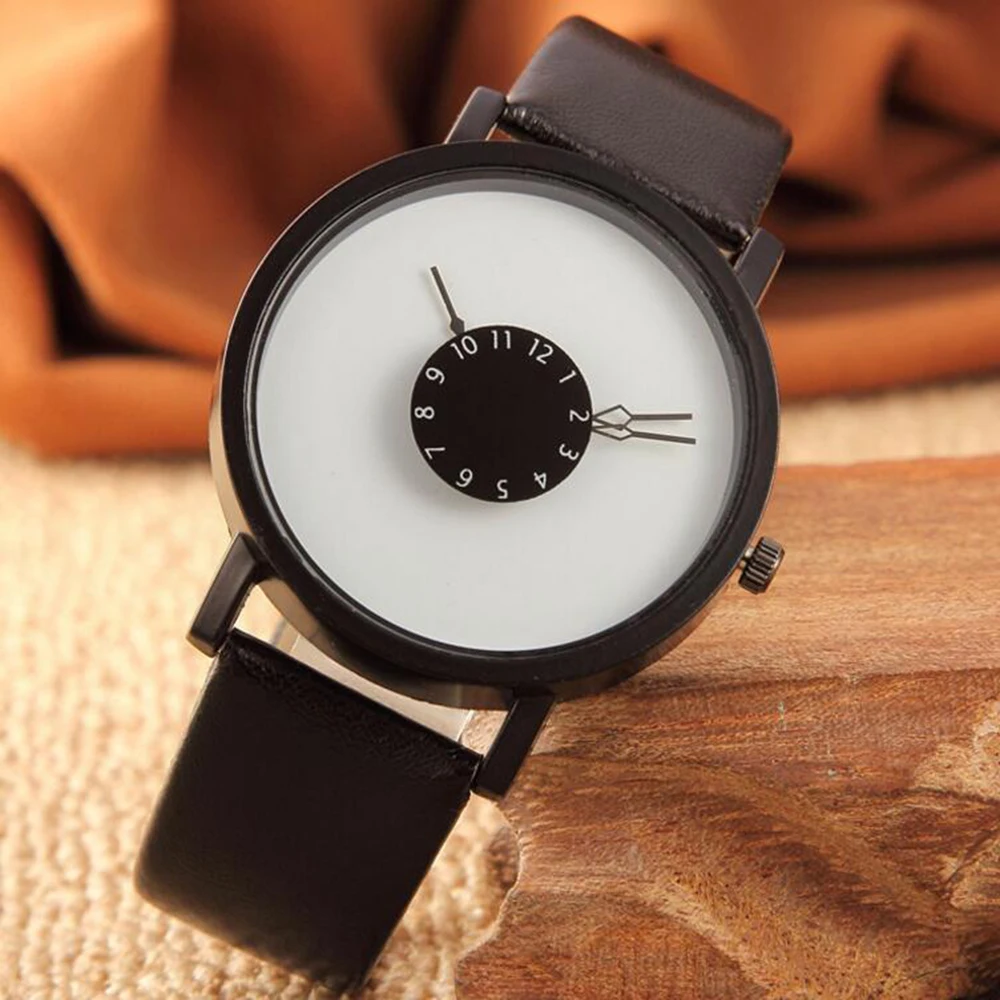 Sederhana Pria Wanita Pasangan Leather Strap QUARTZ Watch Unik Desain Dial Jam Tangan Jam Cinta Hadiah