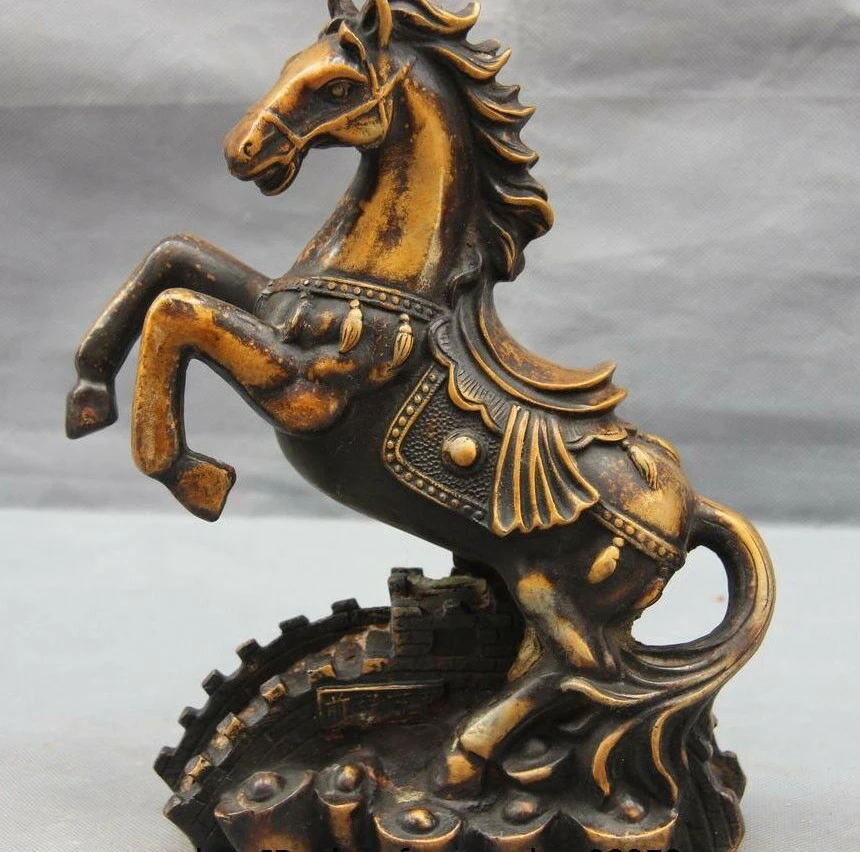 10 China Bronze Copper Home Decoration Great Wall Yuanbao Weath War Horse Statue