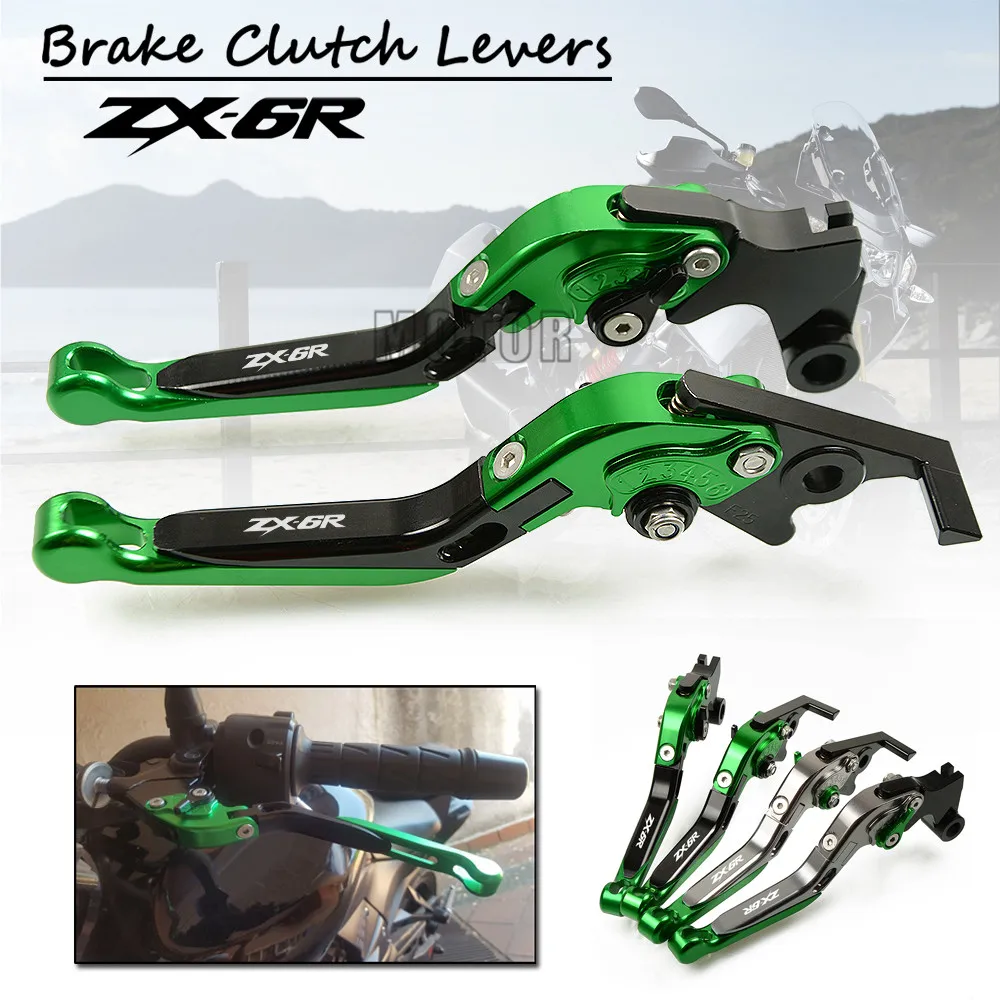 

CNC Aluminum Motorcycle Adjustable Folding Brake Clutch Levers For Kawasaki ZX6R/ZX636R/ZX6RR Motorbike Foldable ZX 6 636 R RR
