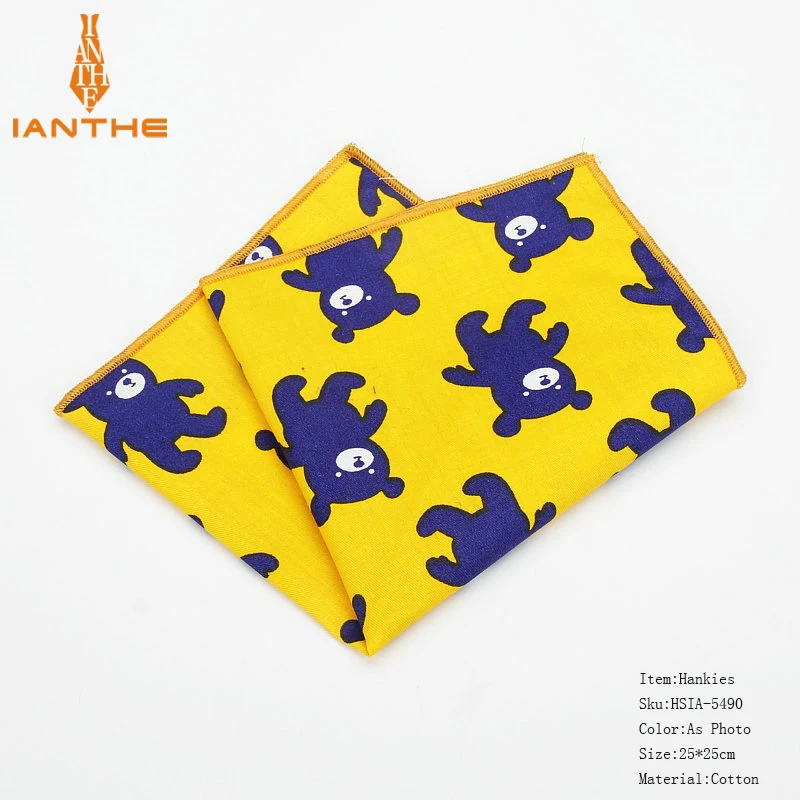 25*25cm Brand New Men\'s 100% Cotton Animals Handkerchief For Man Fish Bear Print Pocket Square Chest Towel Suits Hankies