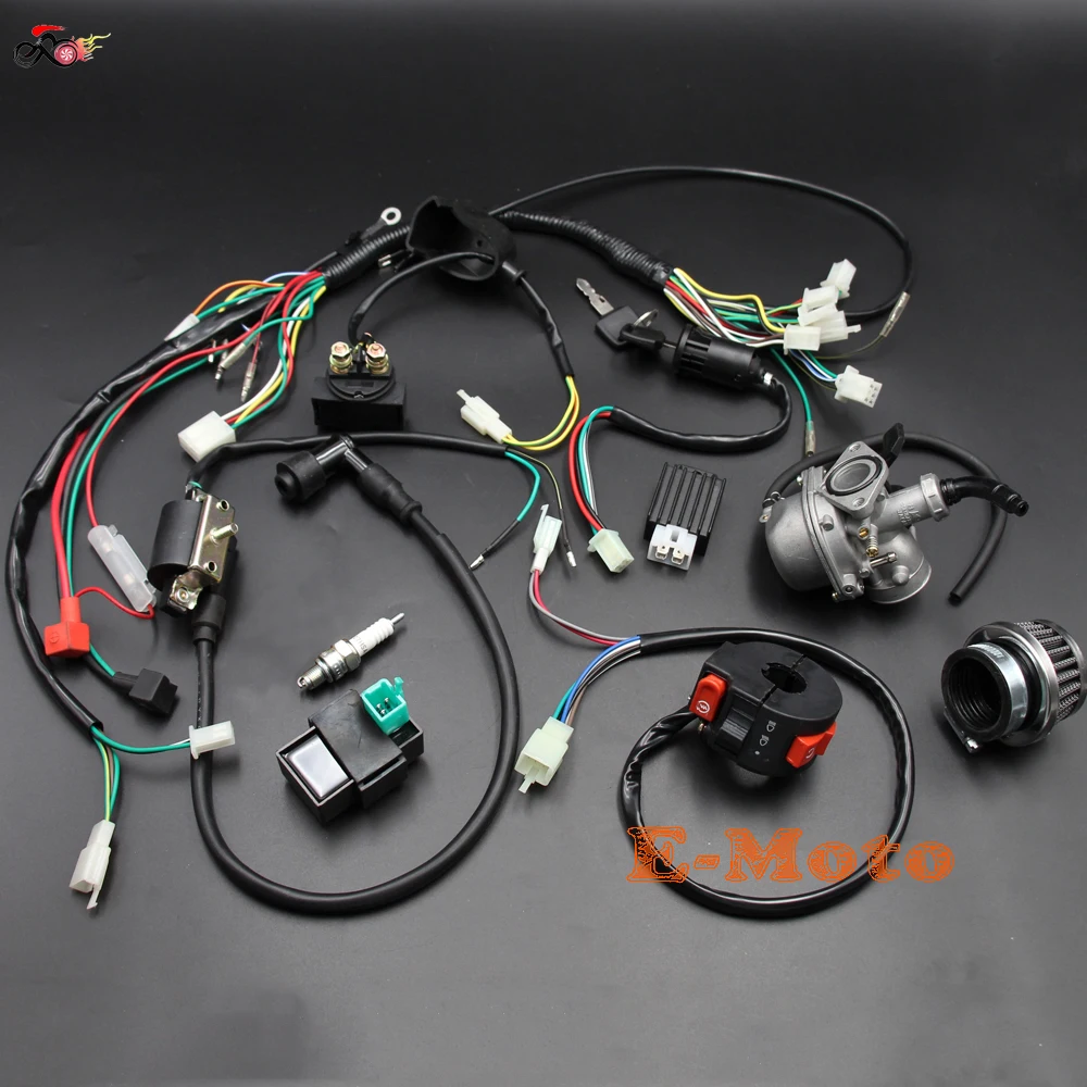 50cc 70cc 90cc 110cc 125cc Complete Wiring Harness Carby Carburetor Air Filter Quad Dirt Bike Buggy gokart Thumpstar Atomik