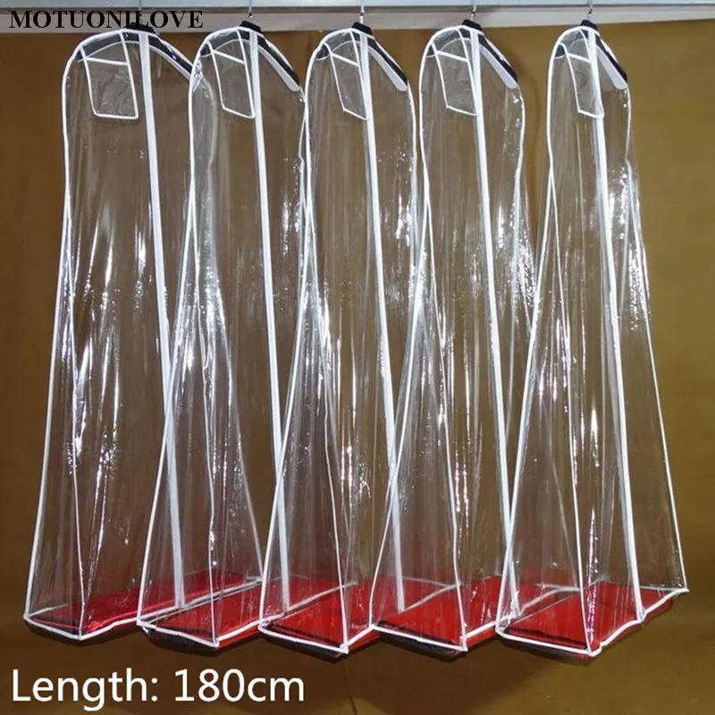 

180CM Transparent PVC Dust Cover Storage For Wedding Dress Shop Showroom Thick Waterproof Clothing Garment Bags With ID Pocket