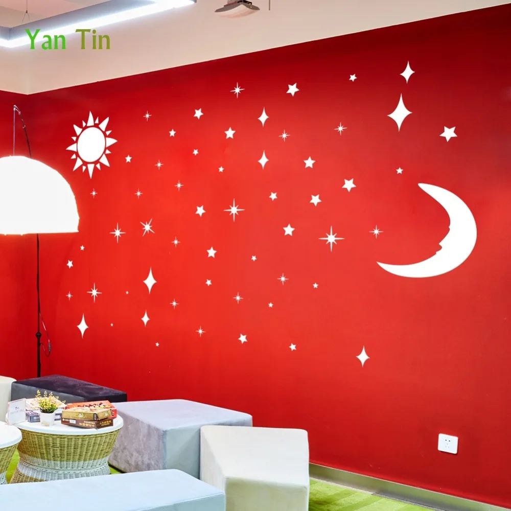 Cartoon Lovely Sun Moon Star Shape Wall Sticker For Childrens Room Home Decoration Boy Girls Gift Easy To Apply DIY Art Mural