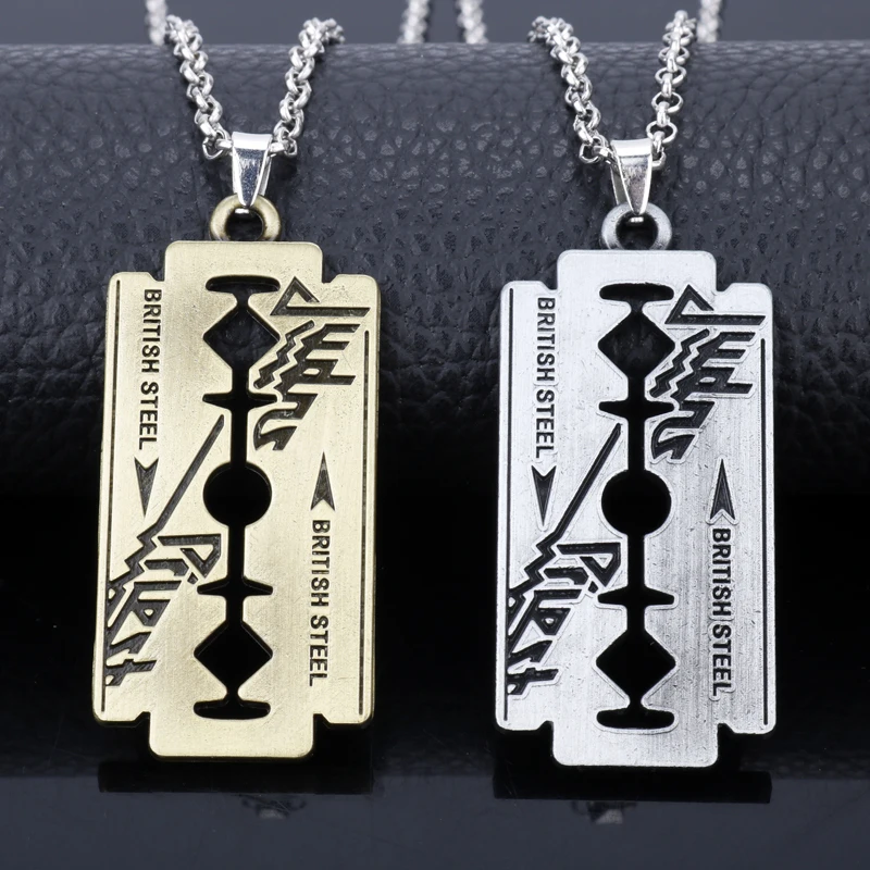 dongsheng Music Band Judas Priest Necklace razor blade shape Pendant Fashion link chain Necklaces Friendship Gift Jewelry -30