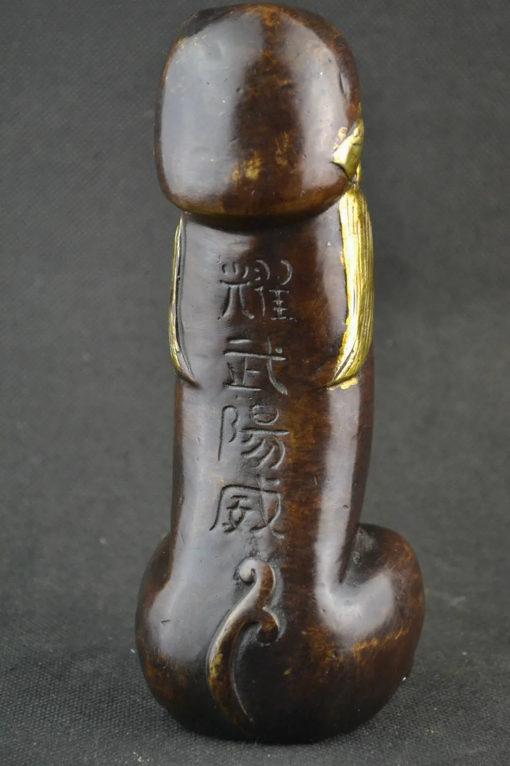 Elaborate Chinese Old Handwork Copper Gold Plating Dragon Head Male Genitals Statue