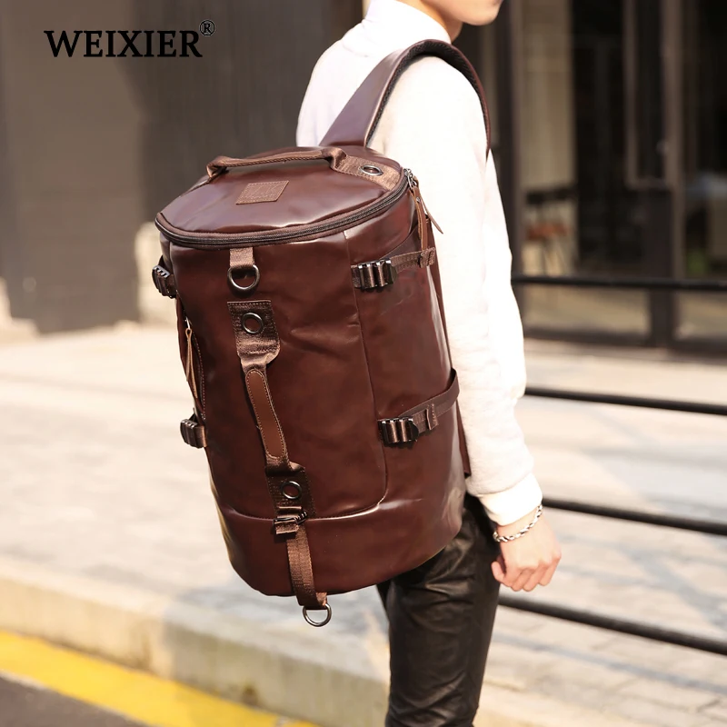 New Arrival Vintage  PU Leather Backpack Black Bucket type Fashion male High Quality Workmanship Student School Bag