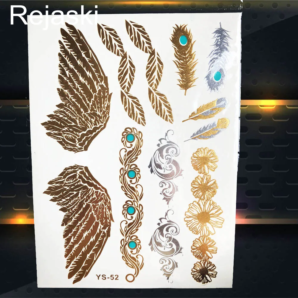 Gold Sun Moon Metallic Waterproof Tattoo Flower Girl Hand Temporary Tattoo Sticker Star Body Art Flash Fake Tatto Bracelet Women