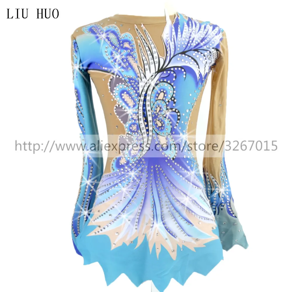 LIUHUO Customize Women Girl Adult Costume Performance Rhythmic Gymnastics Leotards Competition Skating Dress Blue Teens Children