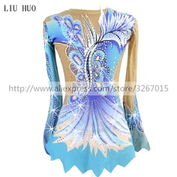 LIUHUO Customize Women Girl Adult Costume Performance Rhythmic Gymnastics Leotards Competition Skating Dress Blue Teens Children