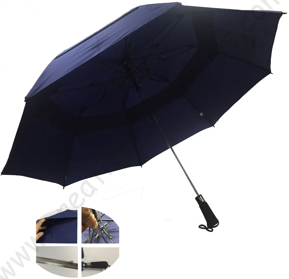 Ex-factory customized  OEM anti-thunder fiberglass windproof parasol 50T hex angle double layer mini golf E-commerce umbrella