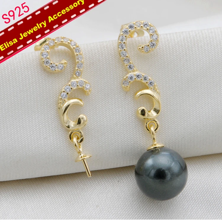 

Elegant Drop Earrings Fittings S925 Sterling Silver Earrings Holder Women DIY Pearl Earrings Components 3Pairs/Lot