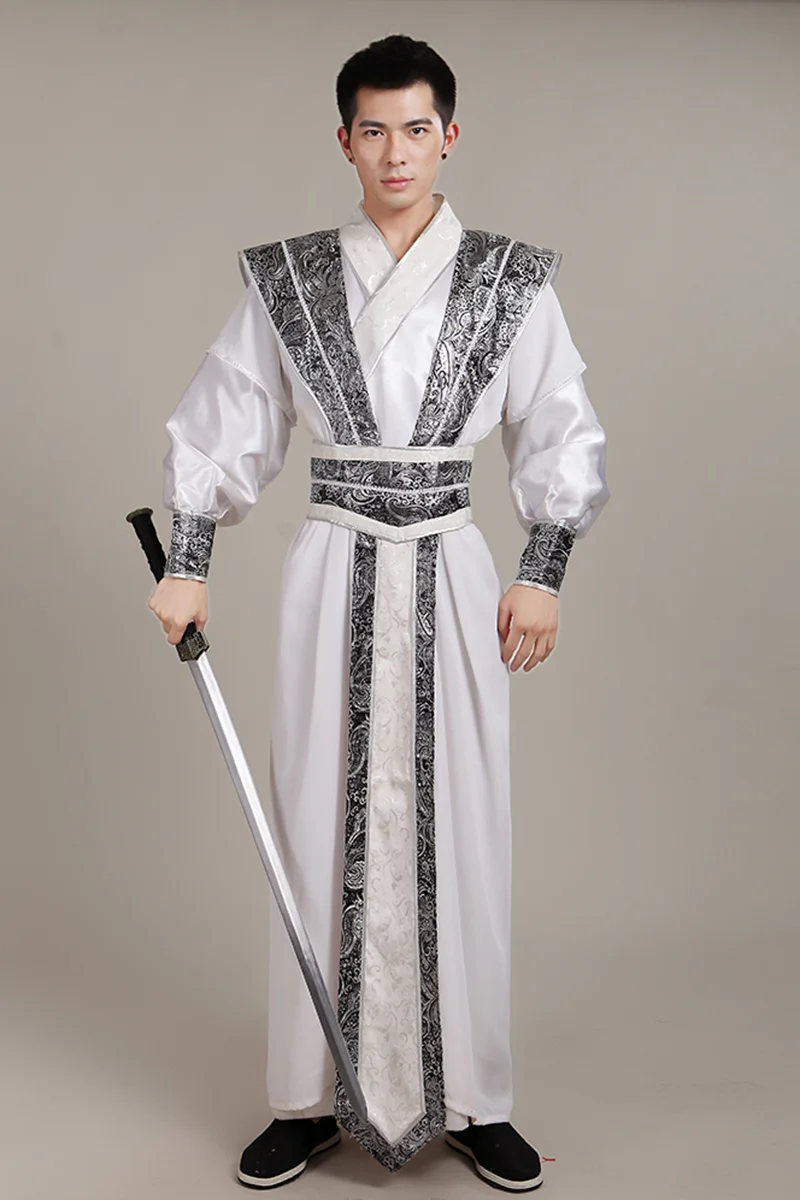 Traje chino antiguo para hombre, traje de actuación de escenario, Hanfu, bata de satén, vestido tradicional chino