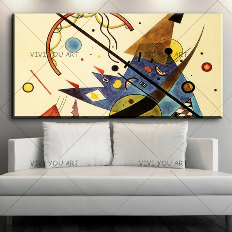 New Graffiti Sky Blue Cartoon Abstract Wassily Kandinsky Oil Painting Frameless 100% Handmade Canvas Colorful Hologram Artist