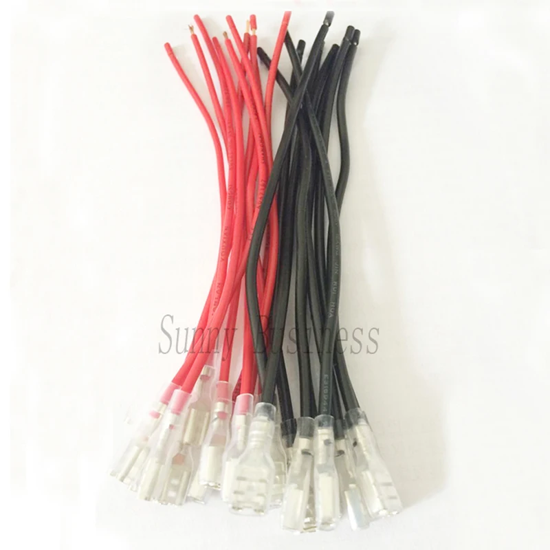 100 sztuk/50 par 6,3 mm żeńskie końcówki zaciskane typu Spade Złącze przewodu 15CM AWM 1015 18AWG czerwony i czarny