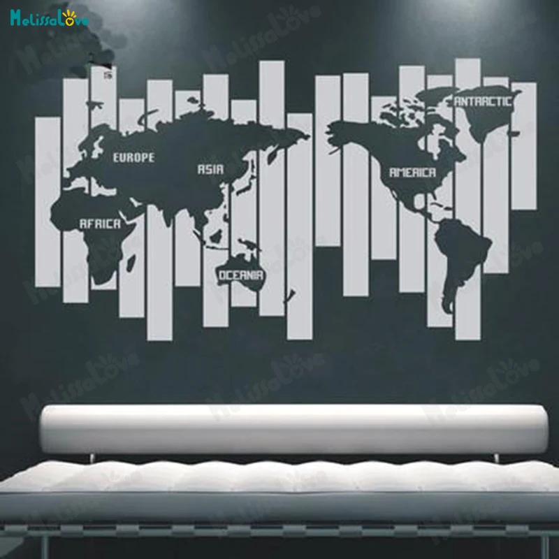 Simple Line World Map Wall Sticker New Design Home Decor For Living Room Bedroom Self-adhesive Decals Art Murals Gift YT631