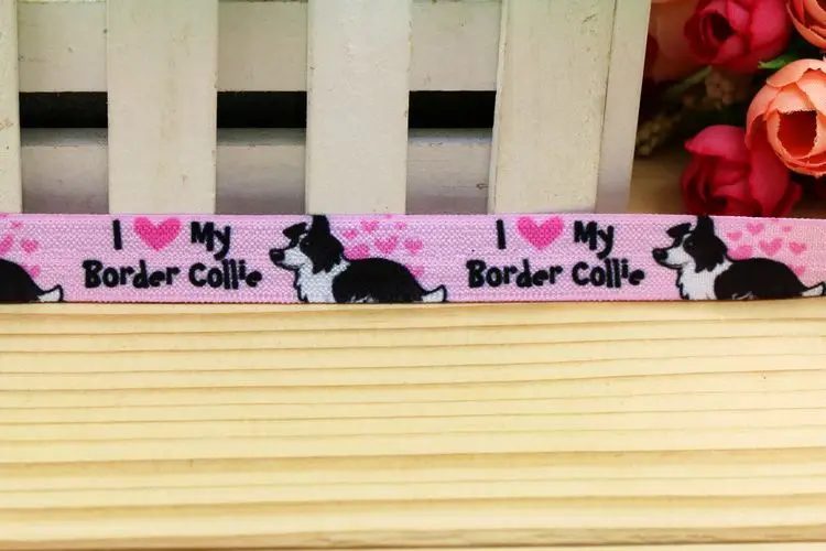 5/8\'\' Fold Elastic FOE Border Collie printed headband headwear hairband diy decoration wholesale OEM P5711