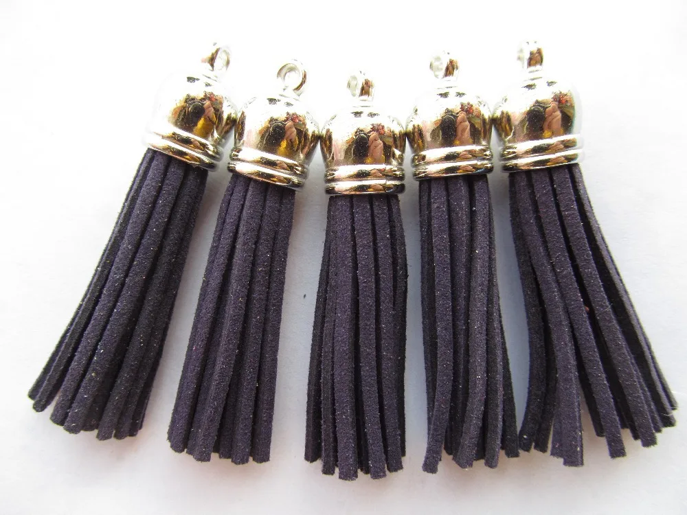 Free Shipping 100Pcs 59mm Navy Blue  Suede Leather Jewelry Tassel For Key Chains/ Cellphone Charms Top Plated End Caps Cord