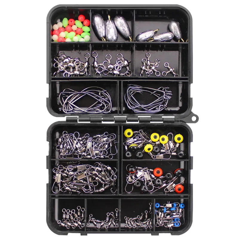 Fishing Tackle Aceesories 160 Pieces Combo Worm Hook Lead Down Sinker Swivel Connector Space Bean Fork Ring