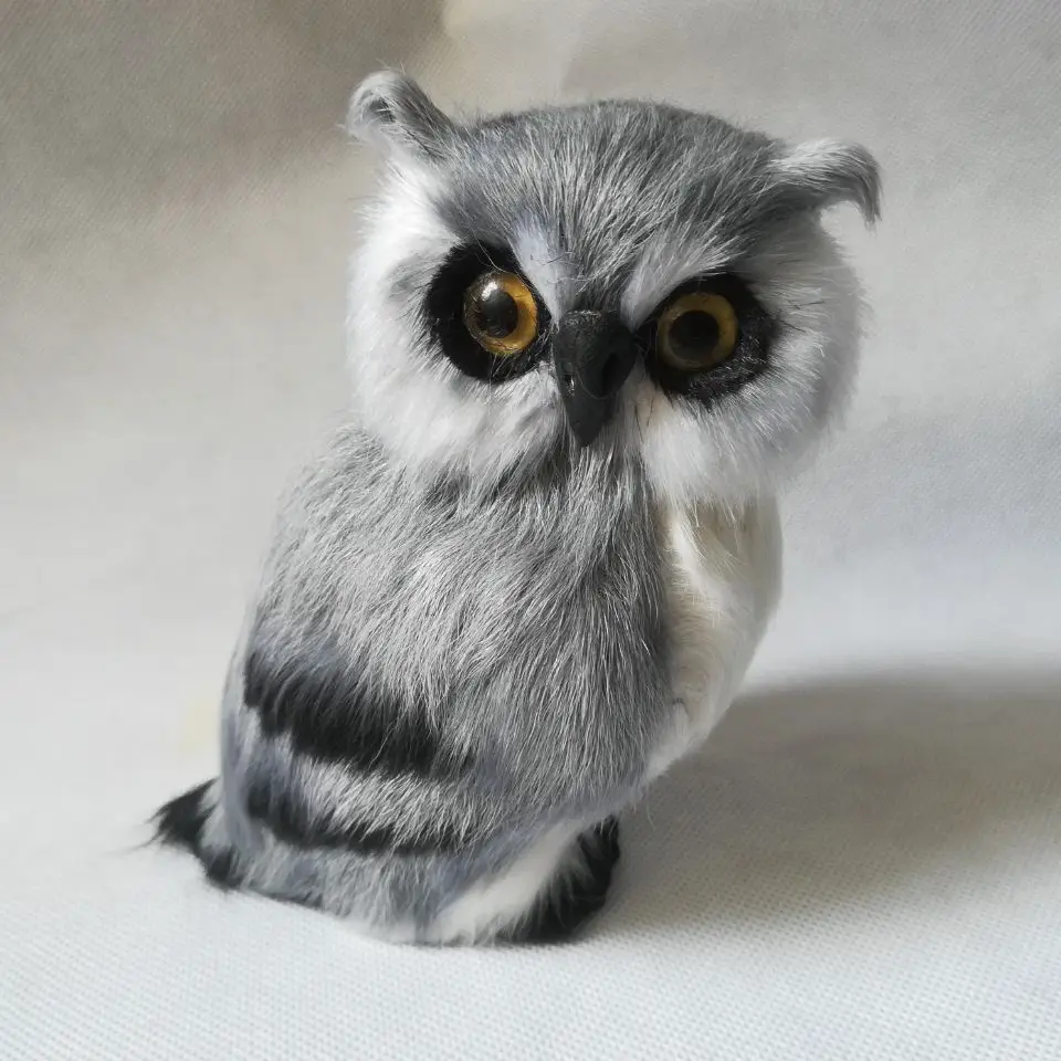 プラスチックと毛皮のおもちゃ,灰色のフクロウモデル,ホームデスクの装飾,ギフト,約15x10cm,w0847