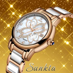 SUNKTA New Watch Women Watches Ladies Creative Women's Ceramic Bracelet Watches Female Clock Relogio Feminino Montre Femme+Box