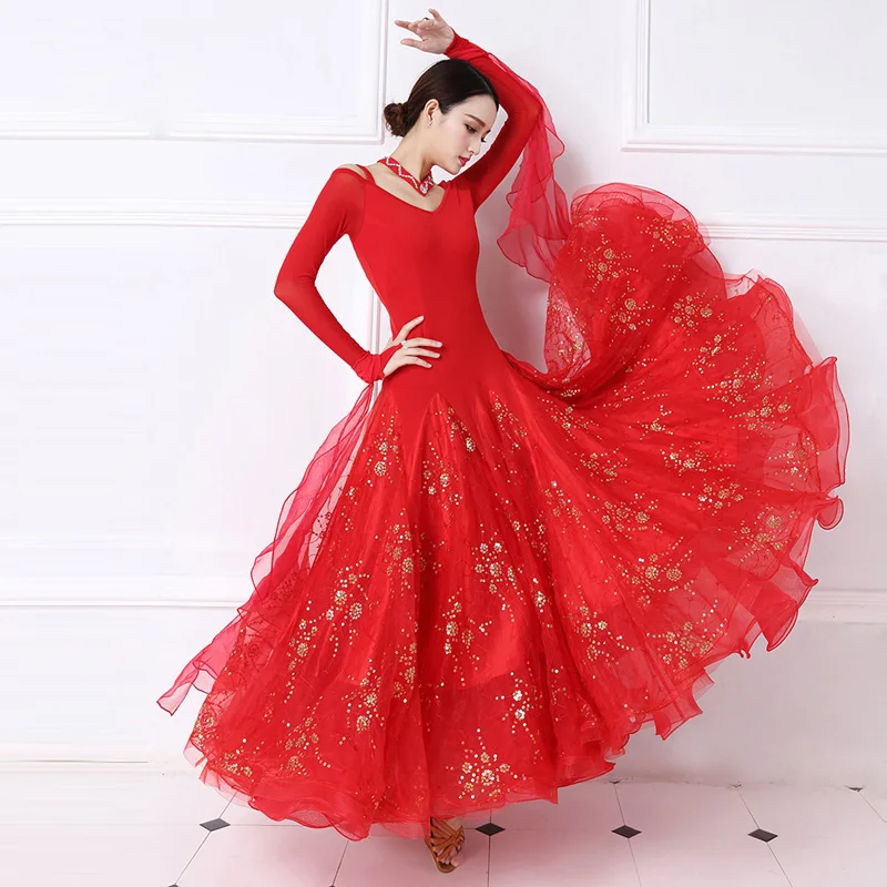 Standard Ballroom Dance Dress Women Tango Flamenco Waltz Dancing Skirt Lady's Long Sleeve Ballroom Competition Dresses