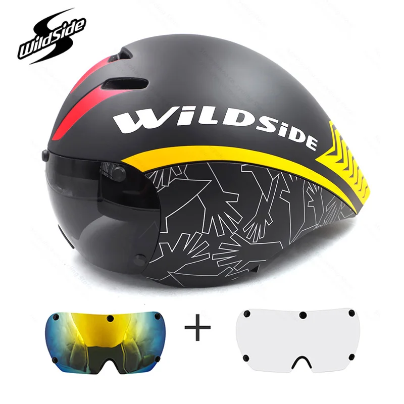 Race tt Ciclismo Casco lenti occhiali Triathlon tri aero Casco bici da strada timetrial Casco da bicicletta Casco Ciclismo accessori 2019