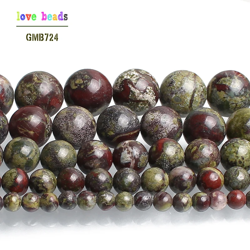 Natural Stone Beads Dragon Bloodstone Round Loose Beads For Jewelry Making Bracelet 15 inches 4/6/8/10/12mm Diy Jewelry