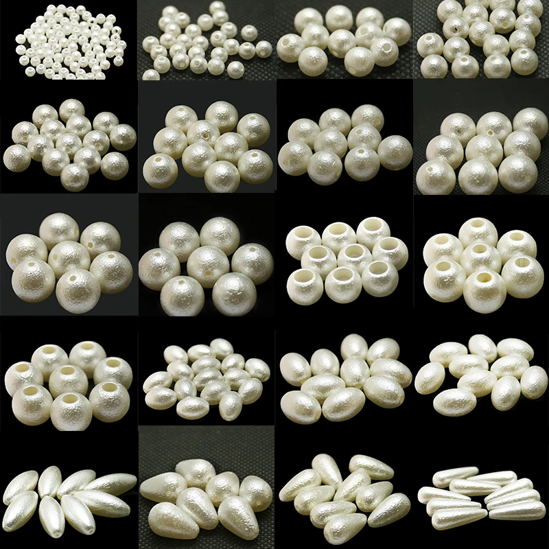 Big Hole Beads Wholesale Multi Size Imitation Pearl Beads White Round Wrinkle Dull Polish Loose Pearl Spacers for Jewelry Making