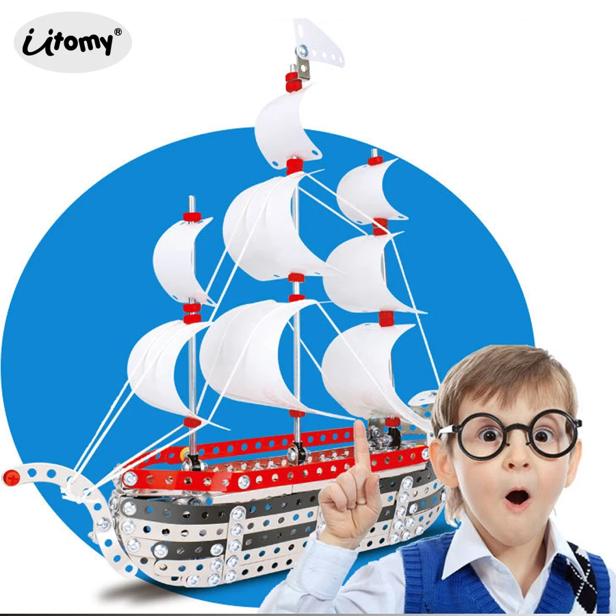 3D Assembly Sailboat Building  Puzzle Metal Model Kits,DIY metal Puzzle Construction Play Set  Educational toys for kids