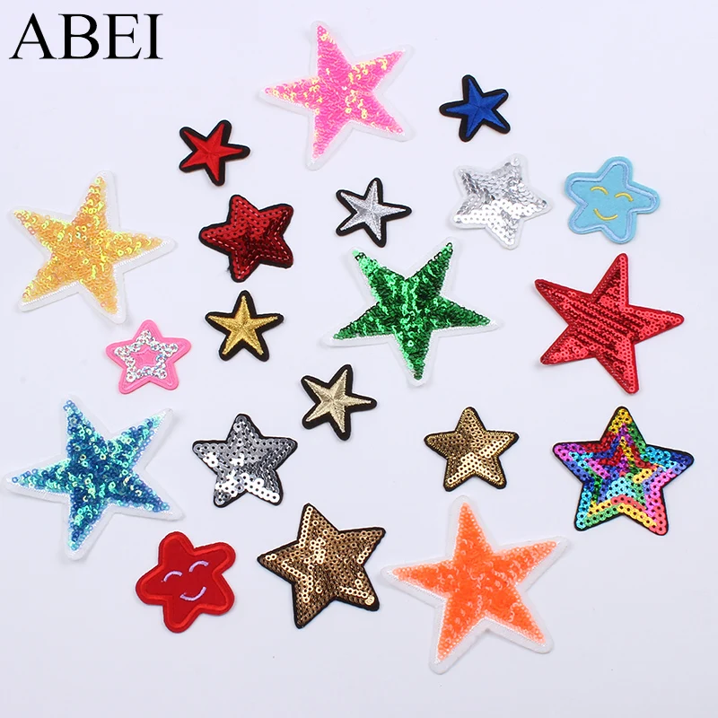 Random Multicolor Stars Patches Iron On Sew On Cartoon Patch for Clothes Repair DIY Stripe Fabric Stickers Jean Coat Bag Badge