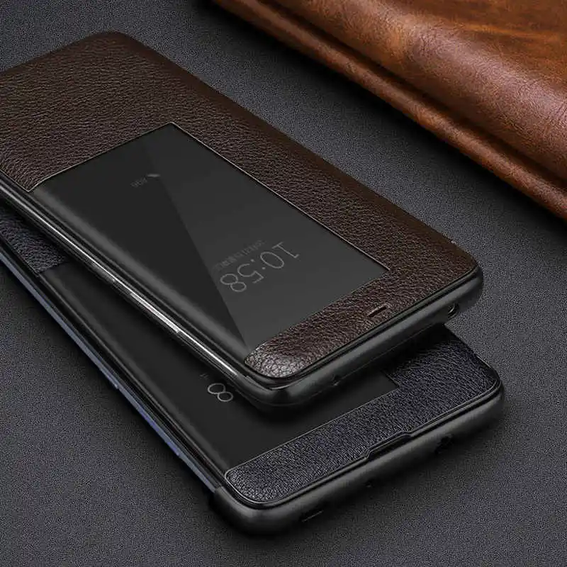 Genuine Leather Case For Huawei Mate 20 Pro Case Intelligent Wakeup Cover Window View Coque For Mate 20Pro Case Fundas