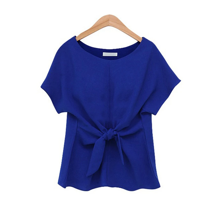New 2016 fashion women kimono Bowknot blouses O-neck short sleeve shirts chiffon casual vintage tops plus size 4XL blusas blouse