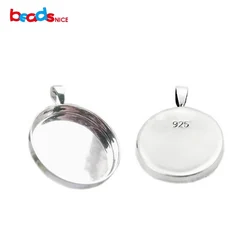 Beadsnice ID26726smt17 Sterling Silver 925 Pendant Bezel Cup For Settings Fit Square 25mm  Photo Pendant Base Trays