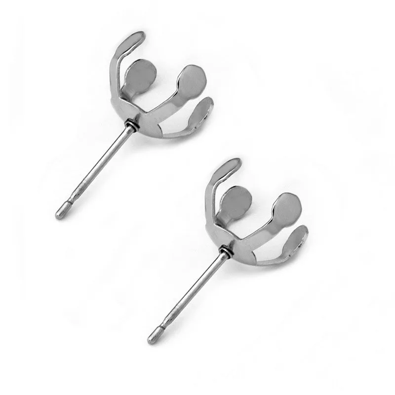 

100pc Stainless Steel Earrings Post 4 Prong Flower Bezel 5 6 8 10mm Round Ball Pearl Stone Cabochon Bases stud Earrings Settings