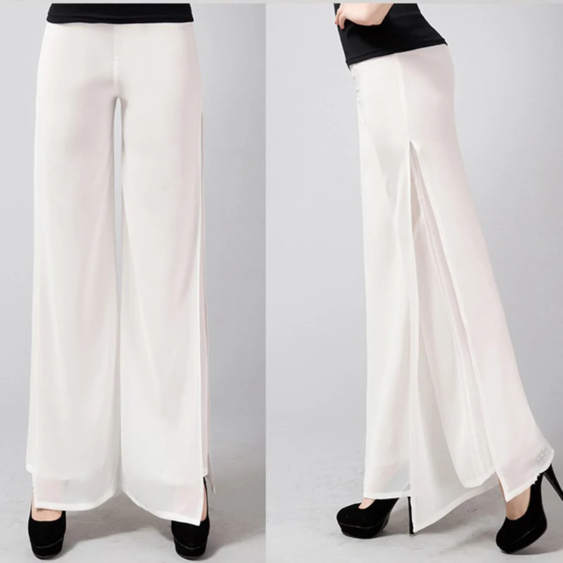 2023 Women Ladies Summer Loose High Waist Long Trousers Chiffon Side Split Casual Palazzo Pants Spring Wide Leg Pants 6XL 841