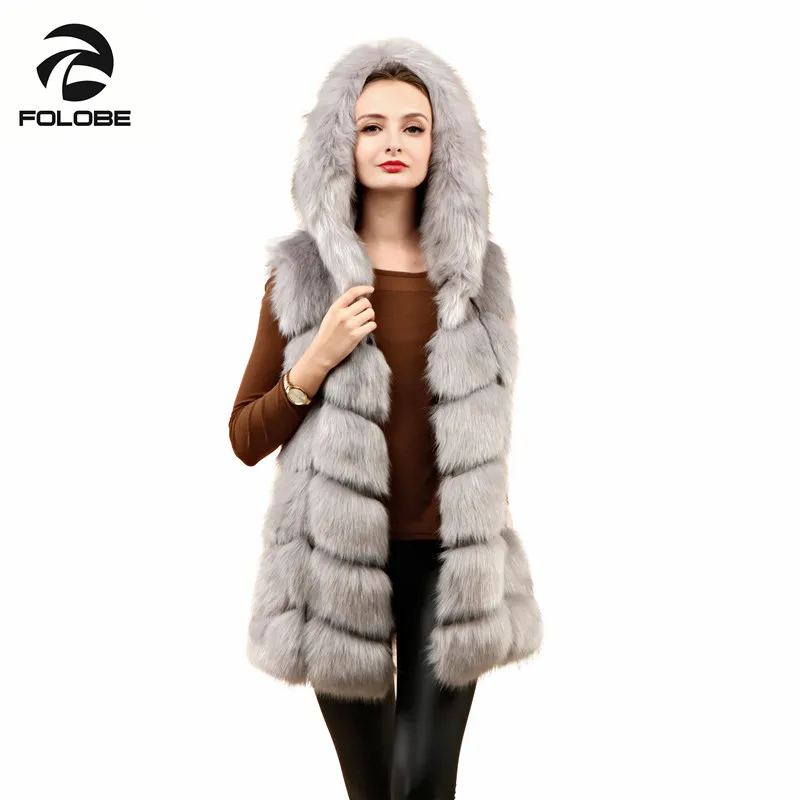 

FOLOBE Winter Fashion Faux Fox Mink Fur Vest With Hooded For Women Slims Thick Fake Fur Vests Jacket Women Solid Outerwear