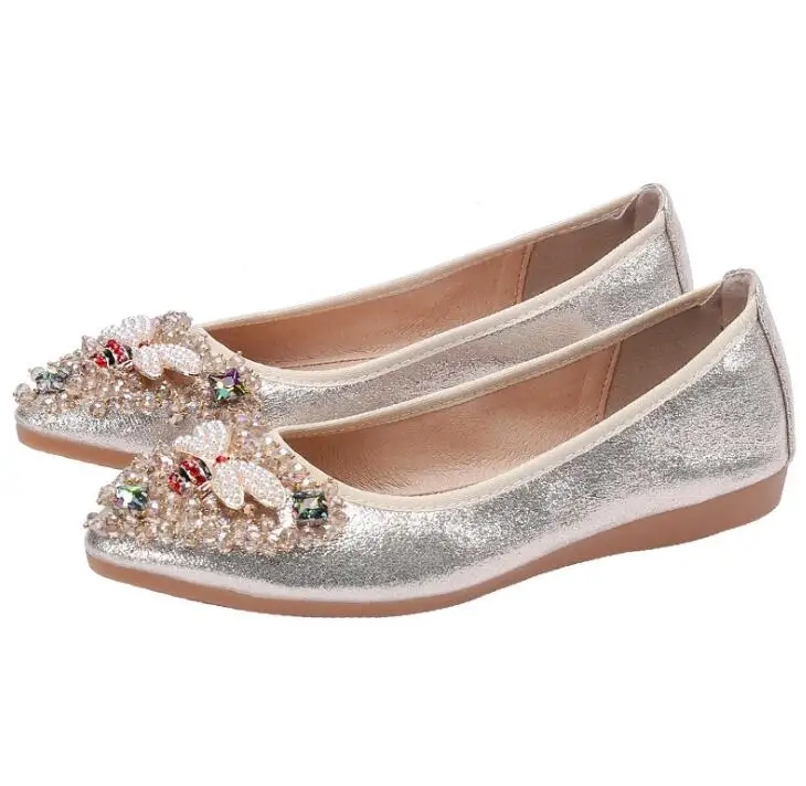 Nieuwe Plus Grote Maat Kleine Bijen Dame Kristal Platte Schoenen Elegante Comfortabele Dame Mode Strass Vrouwen Zachte Balletschoenen A149