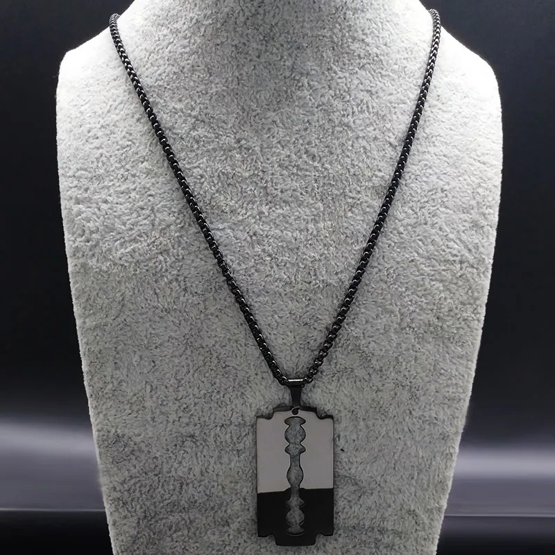 Collier pendentif gothique en acier inoxydable pour homme, lame de rasoir, colliers de présidence noirs, collier Goth, bijoux grunge Y2K, N423S01