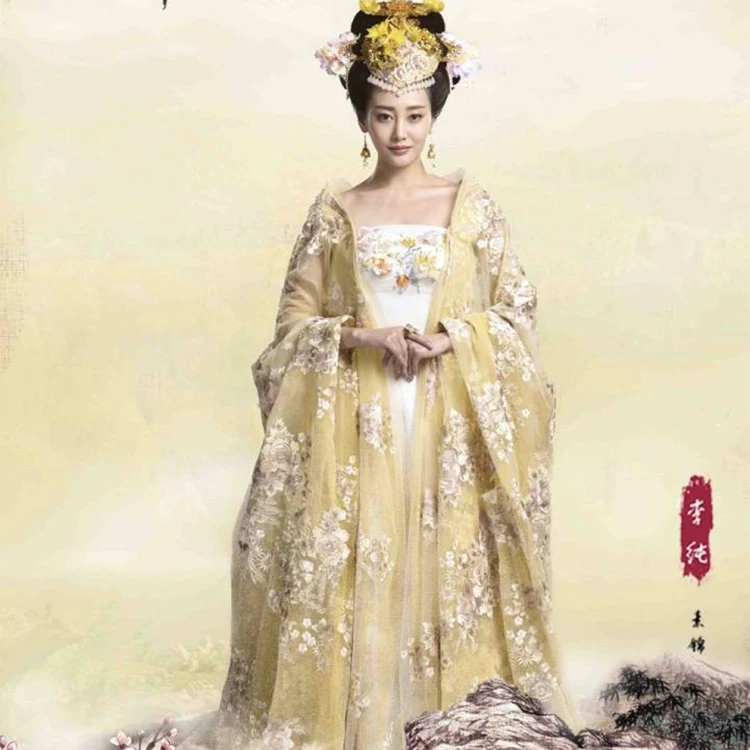 SuJin Light golden Embroidery Costume Movie Once Upon a Time Female Hanfu Forever Love Lasting in Ten Miles of Peach Blossom