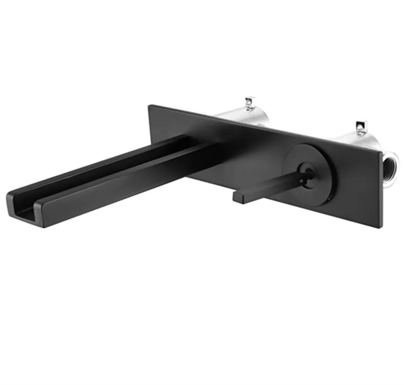 

matte black or Chrome Finish Brass Basin Water Tap Waterfall In Wall Mounted Bathroom water black Faucet tap BF225