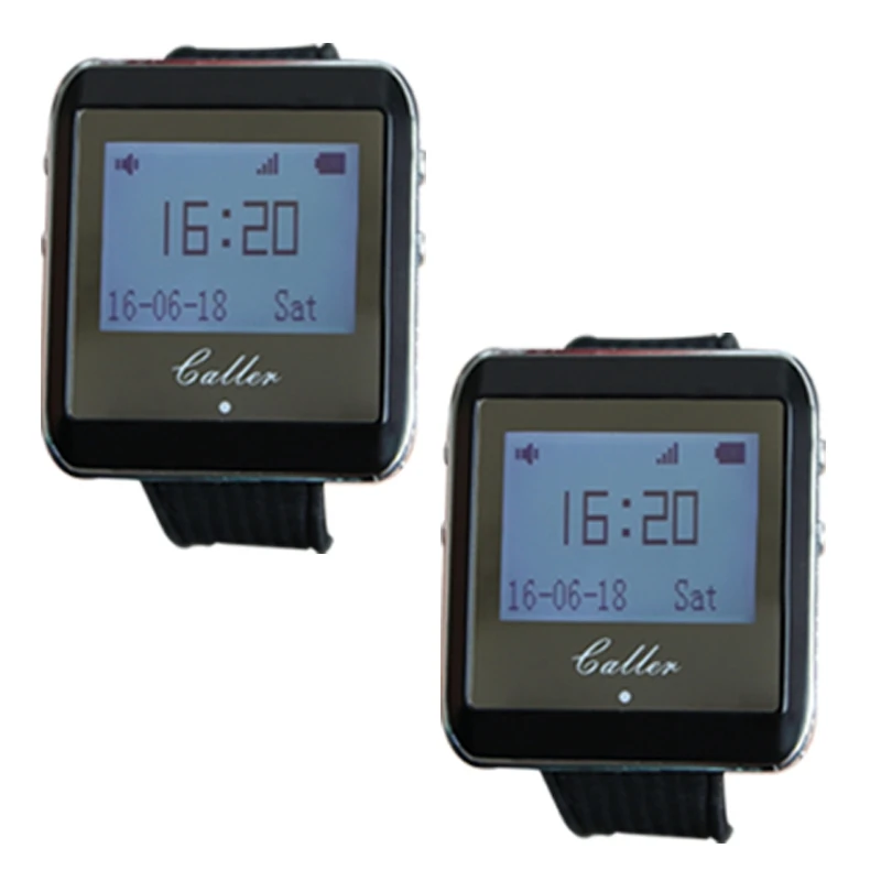 2 Pcs Wireless Restaurant Coaster Pager Watch Calling Receiver Pager System for Hospital Waiter Nurse 433MHz